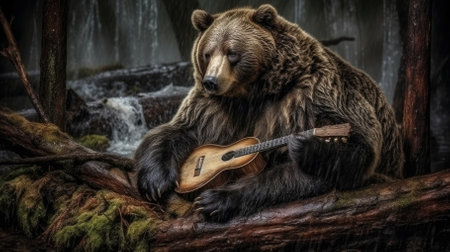 A humorous bear performs music, embodying the animal-music connection. Image generated with Generative AIの素材