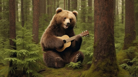 A humorous bear performs music, embodying the animal-music connection. Image generated with Generative AIの素材