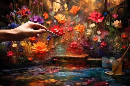 Someone creates a masterpiece with just a stroke of a brush. Image generated with Generative AI.の素材