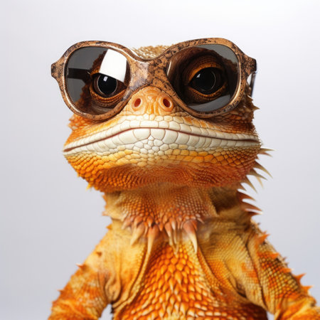 close-up of Lizard with sunglasses on white background Image generated with Generative AI.の素材