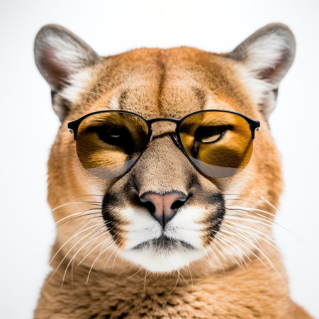 close-up of Cougar with sunglasses on white background Image generated with Generative AI.の素材
