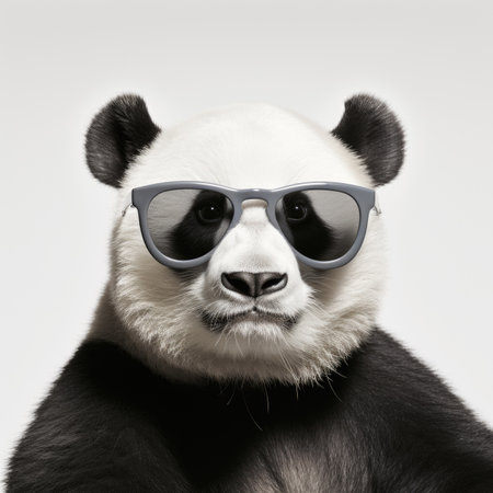 close-up of Panda with sunglasses on white background Image generated with Generative AI.の素材