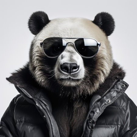 close-up of Panda with sunglasses on white background Image generated with Generative AI.の素材