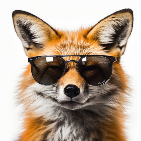 close-up of Fox with sunglasses on white background Image generated with Generative AI.の素材