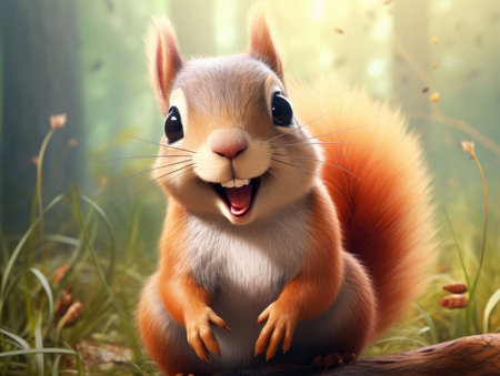 a cute and happy squirrel with eyes wide open in cartoon style - Generative AIの素材