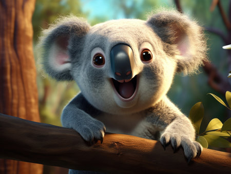 a cute and happy koala with eyes wide open in cartoon style - Generative AIの素材