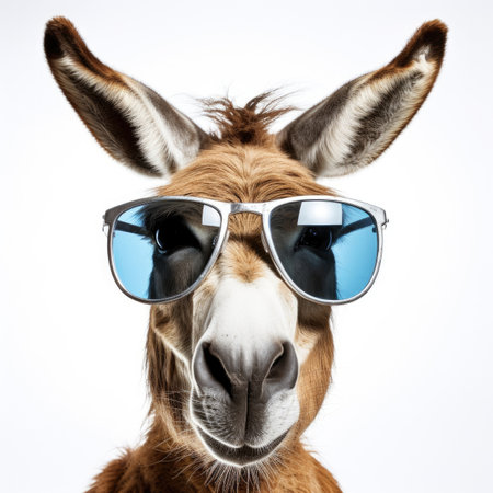 close-up of Mule with sunglasses on white background Image generated with Generative AI.の素材