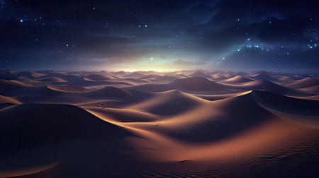 fantastic dunes in the desert at night with sparkling stars high angle aerial view - Generative AIの素材