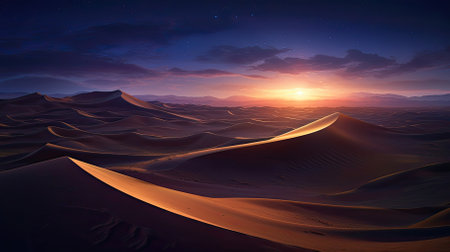 fantastic dunes in the desert at night with sparkling stars high angle aerial view - Generative AIの素材