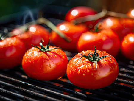 Tomatoes on a grill, close-up shot - Generative AIの素材