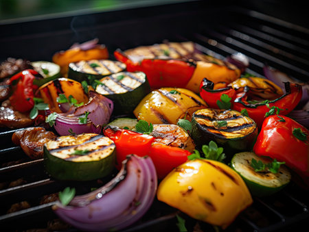 Mixed Vegetables on a grill, close-up shot - Generative AIの素材