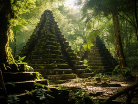 Ancient Pyramids in the middle of tropical rainforest - Generative AIの素材