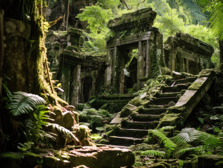 Ruins of an old Temple in the middle of tropical rainforest - Generative AIの素材