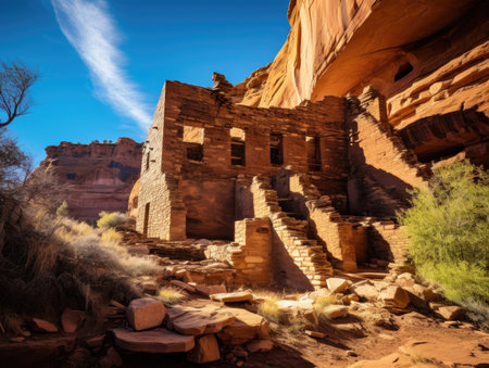 Ruins of an old Temple in a big canyon - Generative AIの素材