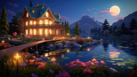 A Villa at a lake - Generative AIの素材