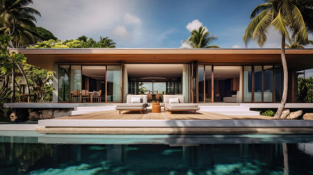 A Villa in a tropical island in the middle of the ocean - Generative AIの素材