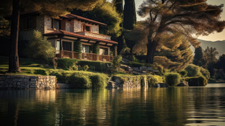 A Villa at a lake - Generative AIの素材