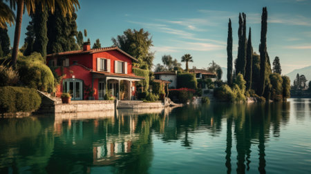 A Villa at a lake - Generative AIの素材