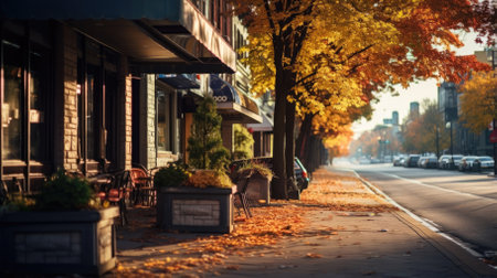 A city street at autumn - Generative AIの素材