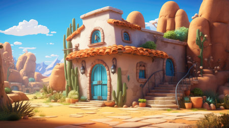 An old villa in the desert - Generative AIの素材