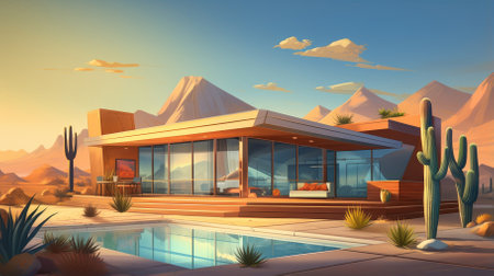 A modern house in the desert - Generative AIの素材