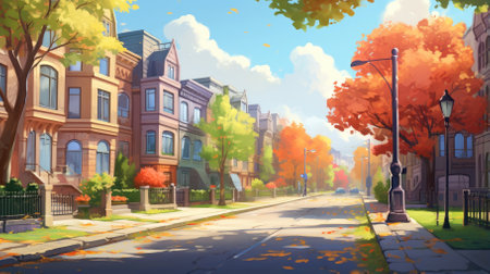 A city street at autumn - Generative AIの素材