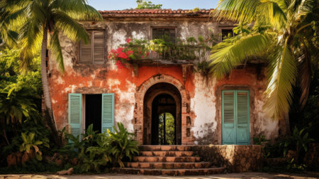 An old villa at a tropical beach - Generative AIの素材