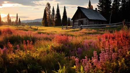 A Cabin on a Meadow - Generative AIの素材
