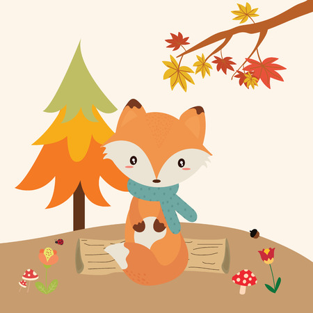 A cute fox in autumn forestのイラスト素材