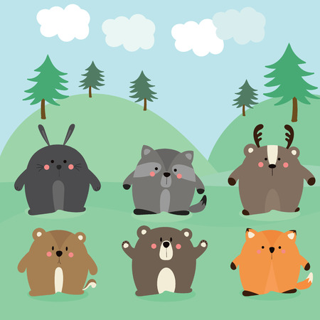 Set of cute illustration of woodland animals in cartoon style.のイラスト素材