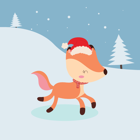 Cute fox in winterのイラスト素材