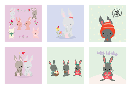 cute rabbit Vector illustration setのイラスト素材