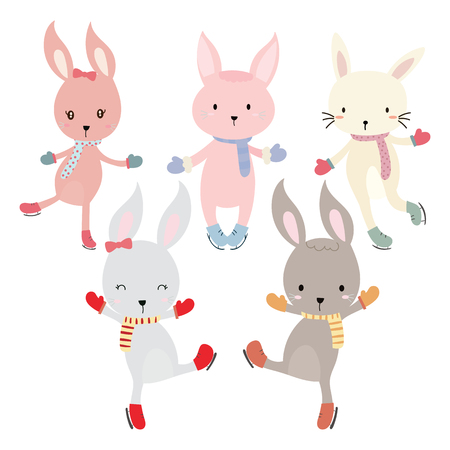 set of cute rabbit skating.vector illustrationのイラスト素材