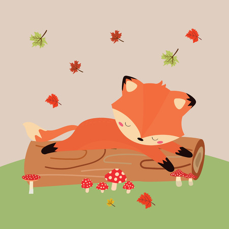 Cute fox in autumnのイラスト素材
