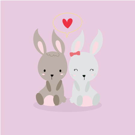 Cute couple rabbit in love.のイラスト素材