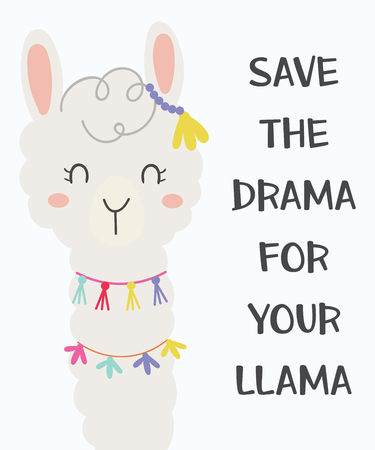 cute llama in the wild. Hand drawn art. Design for card, sticker , fabric textile, t shirt.のイラスト素材