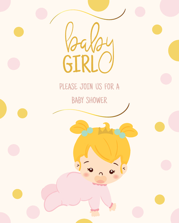 cute girl for baby shower invitation card design templateのイラスト素材