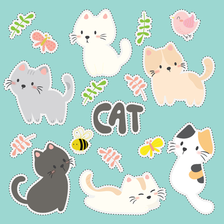 set of sticker with cute cat.のイラスト素材