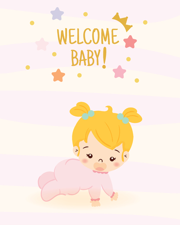 cute girl for shower invitation card design templateのイラスト素材