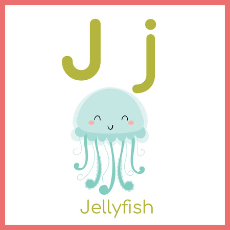 Cute animal alphabet. J letter. Cute Jellyfish.のイラスト素材