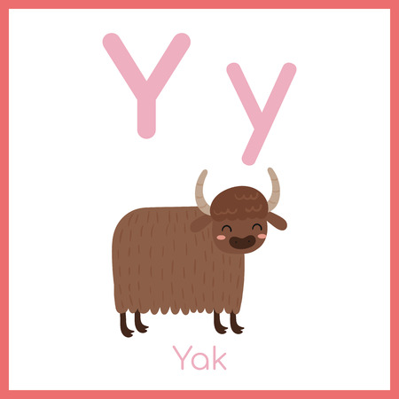 Cute animal alphabet. Y letter. Cute Yak.のイラスト素材