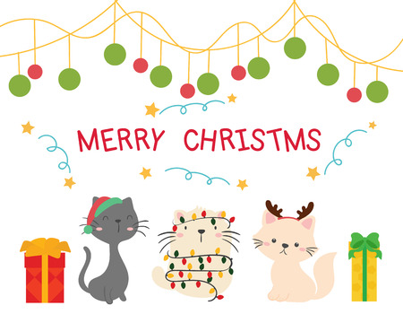 Christmas card. cute cats.のイラスト素材