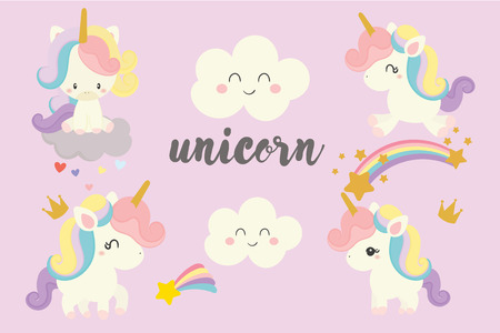 set of cute unicorn vector.のイラスト素材