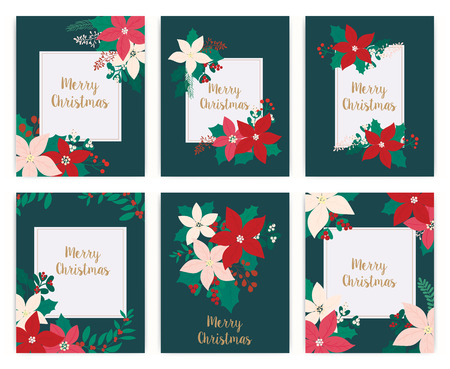 Set of Merry Christmas greeting card. flower, floral.のイラスト素材
