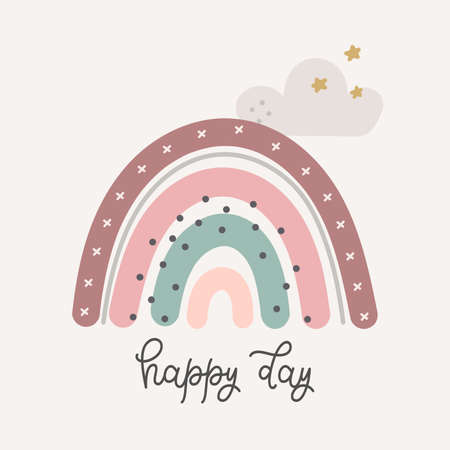 Cute colourful rainbow with drops and heart isolated. printable poster for kids.のイラスト素材