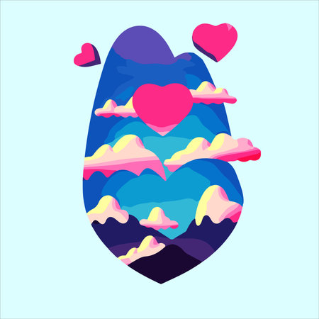 Happy Valentines day, heart abstract icon with clouds and blue skyのイラスト素材