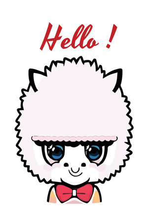Llama fashion cartoon alpaca. Lama animal vector isolated illustration. Cute funny digital art. Design for card, sticker , fabric textile, t shirt. Children, kid modern trendy style. Hello alpaca with ribbonのイラスト素材
