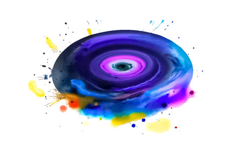 Spital galaxy watercolor paint splashes, fantasy scientific, celestial cosmos. Beauty blue and purple astrology backgroundのイラスト素材