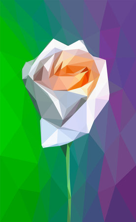 Isolated low poly white rose, geometrical, triangulated, polygon abstract flower, beauty colorful mosaic floral illustration, clip art, retro romanceのイラスト素材