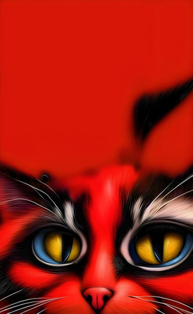 Red cat illustration with yellow eyes, beauty adorable petの写真素材